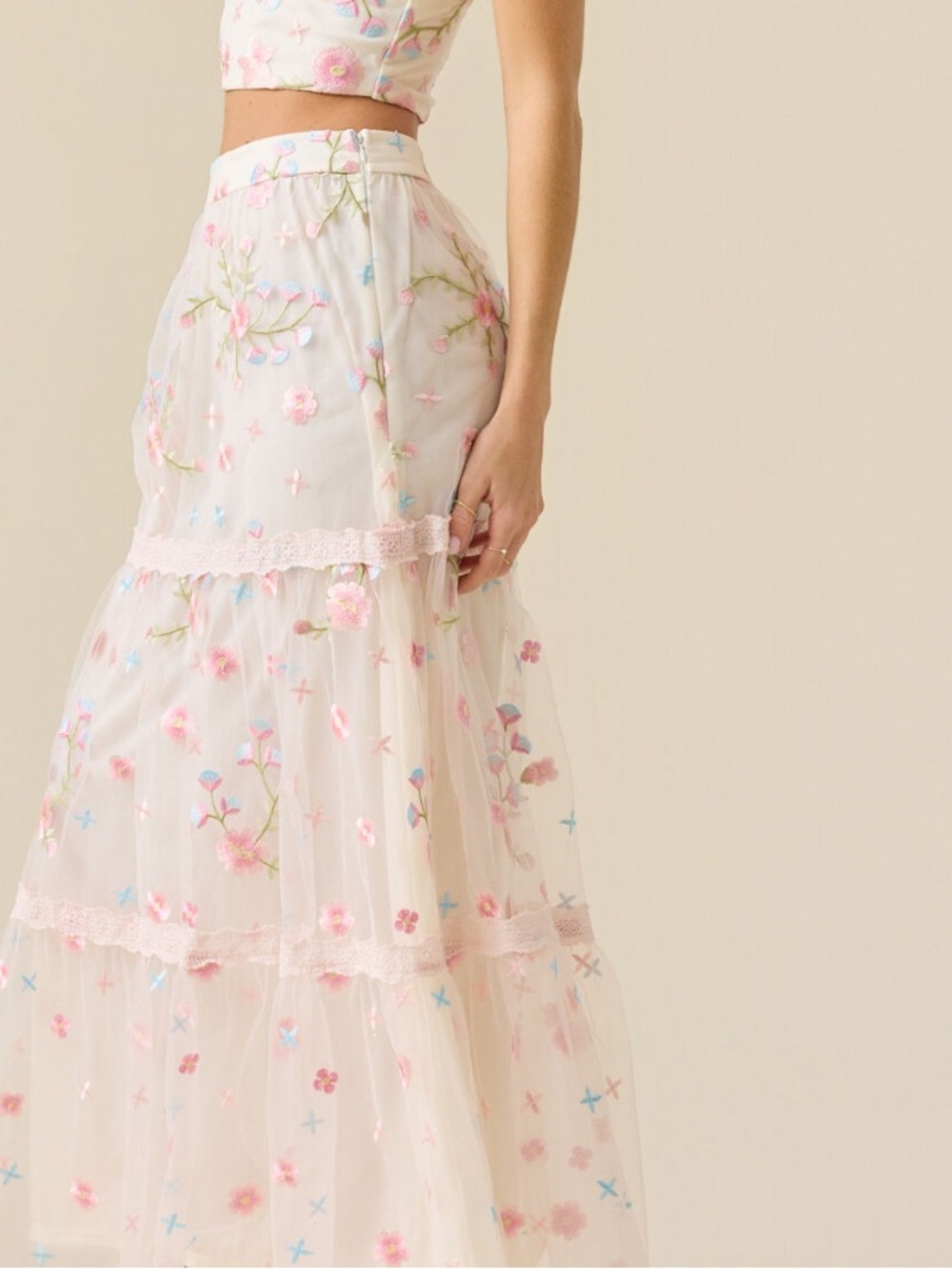 Altar'd State Ambrose White Floral Embroidered Maxi Skirt - Picture 6 of 11